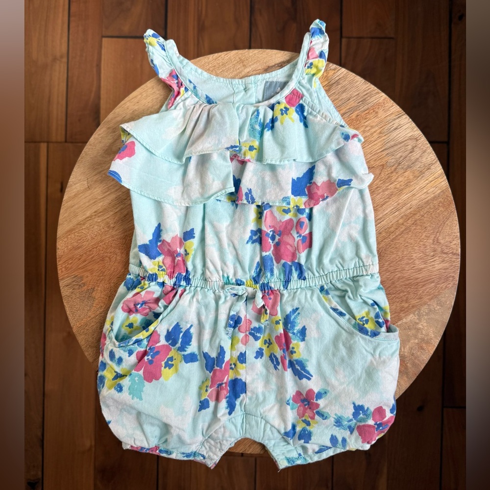 GAP Baby Watercolor Floral Ruffled Romper sz: 3/6M